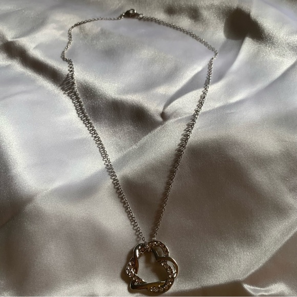 New High quality silver rhodium Swarovski crystal double heart on 17 inch chain - Picture 3 of 6